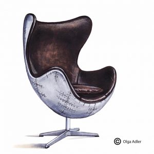 Leren fauteuil 3D moderne kunst bruin perspectief tekening | Interior Sketch