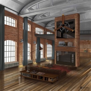 oud pakhuis als bibliotheek / leeszaal | Interior Sketch