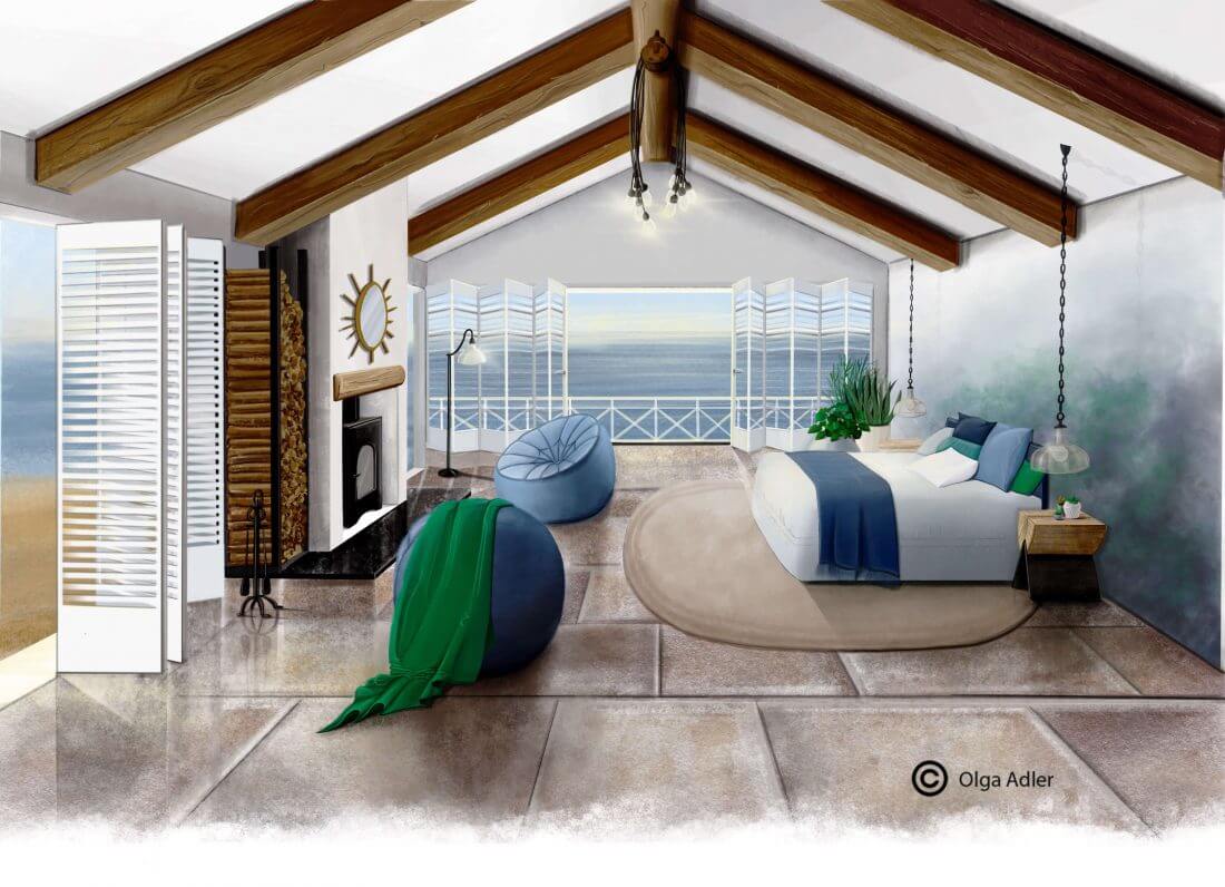 Strandhuisje met zee uitgezicht | Interior Sketch