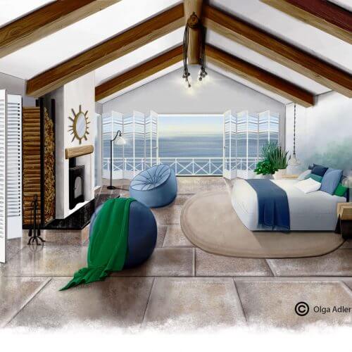 Strandhuisje met zee uitgezicht | Interior Sketch