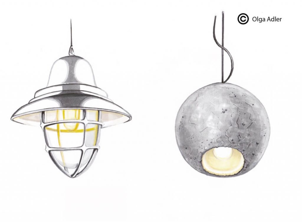twee Hang lampen decoratief Lampen 3 D | Interior Sketch