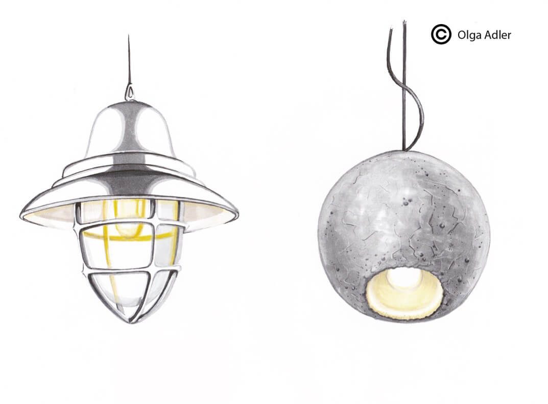twee Hang lampen decoratief Lampen 3 D | Interior Sketch