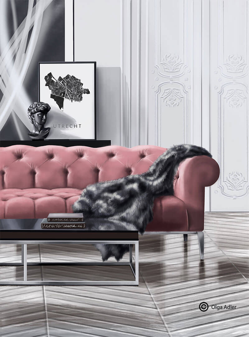 rose velvet bank met vacht